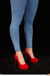 Daisy Lee blue jeans calf casual dressed red high heels…